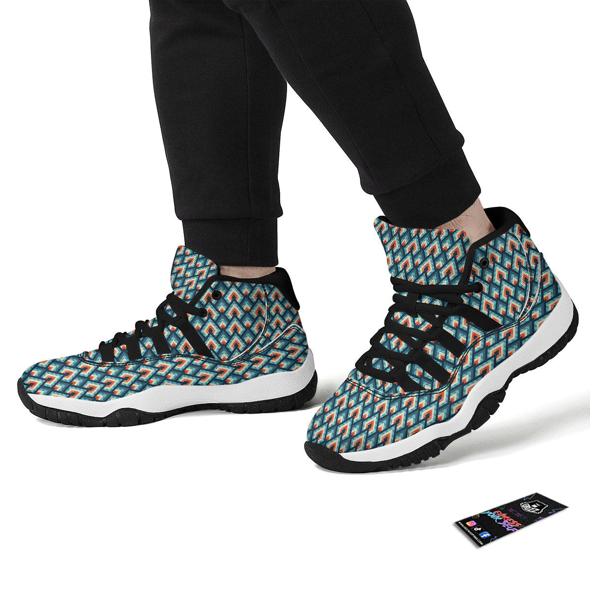 Triangle Blue Geometric Print Pattern Black Bball Shoes-grizzshop