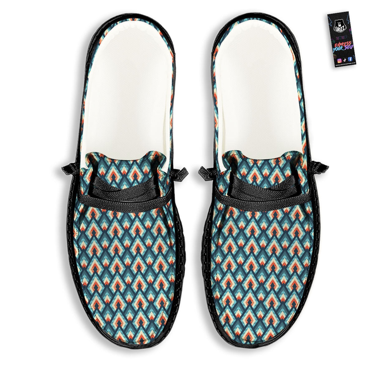 Triangle Blue Geometric Print Pattern Black Loafers-grizzshop