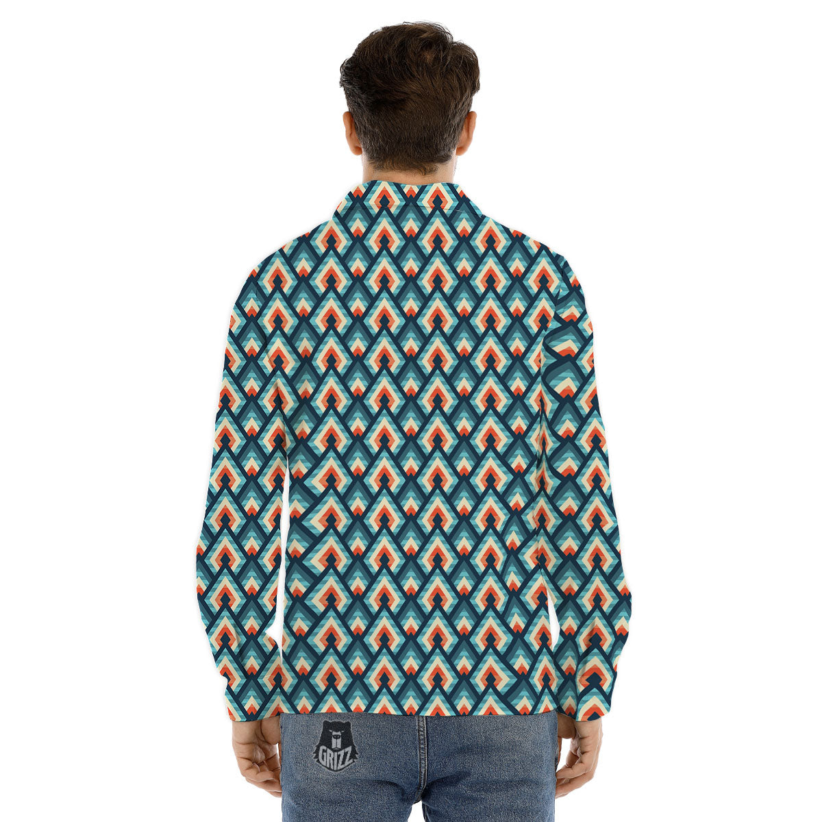 Triangle Blue Geometric Print Pattern Men's Dress Shirts-grizzshop