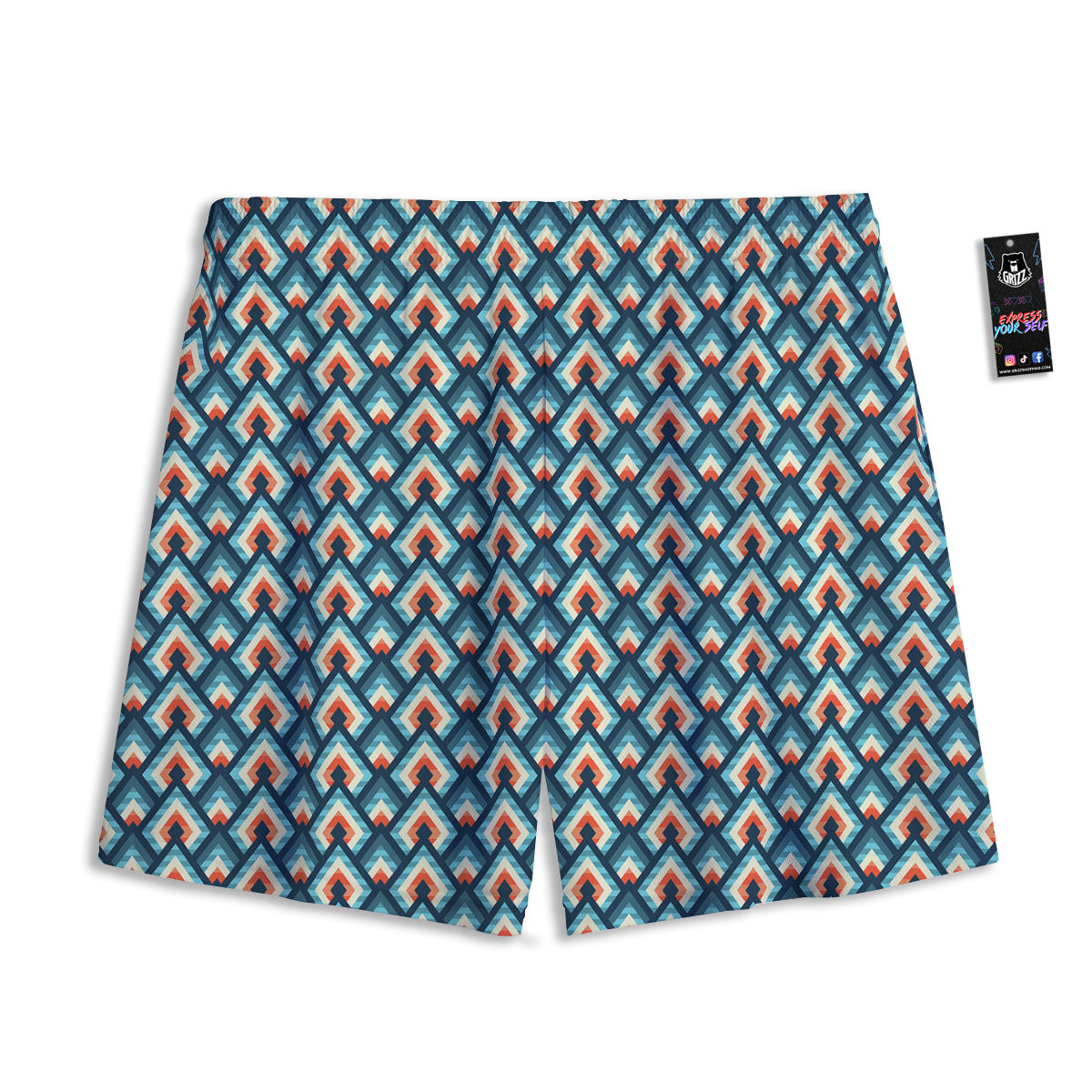 Triangle Blue Geometric Print Pattern Mesh Shorts-grizzshop