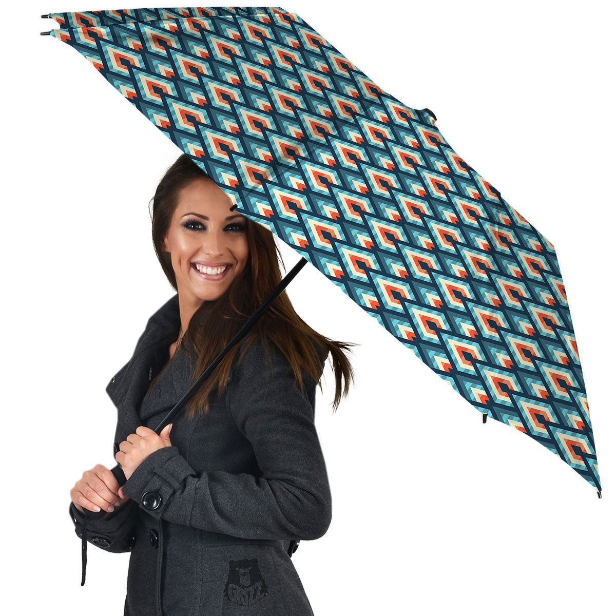 Triangle Blue Geometric Print Pattern Umbrella-grizzshop