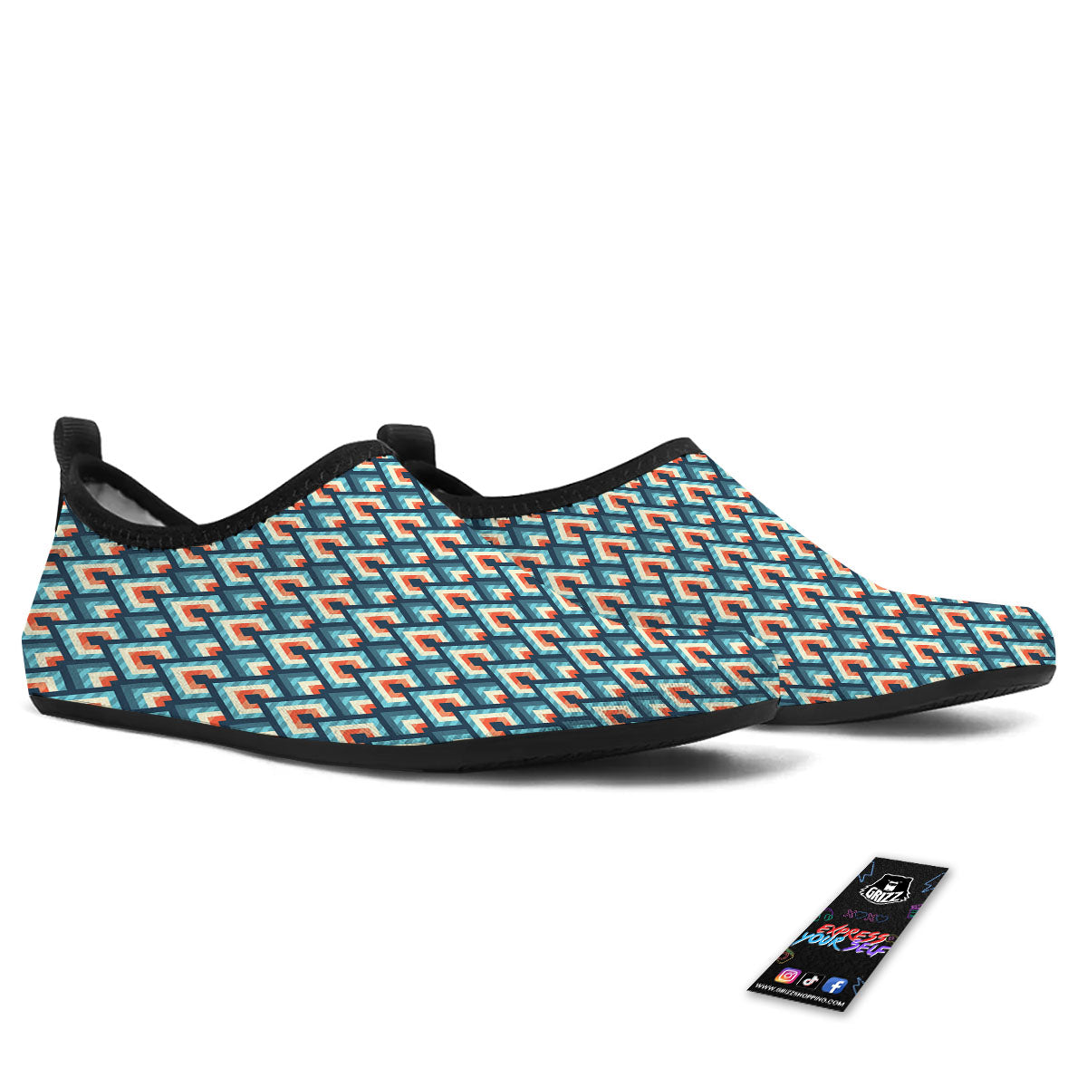 Triangle Blue Geometric Print Pattern Water Shoes-grizzshop