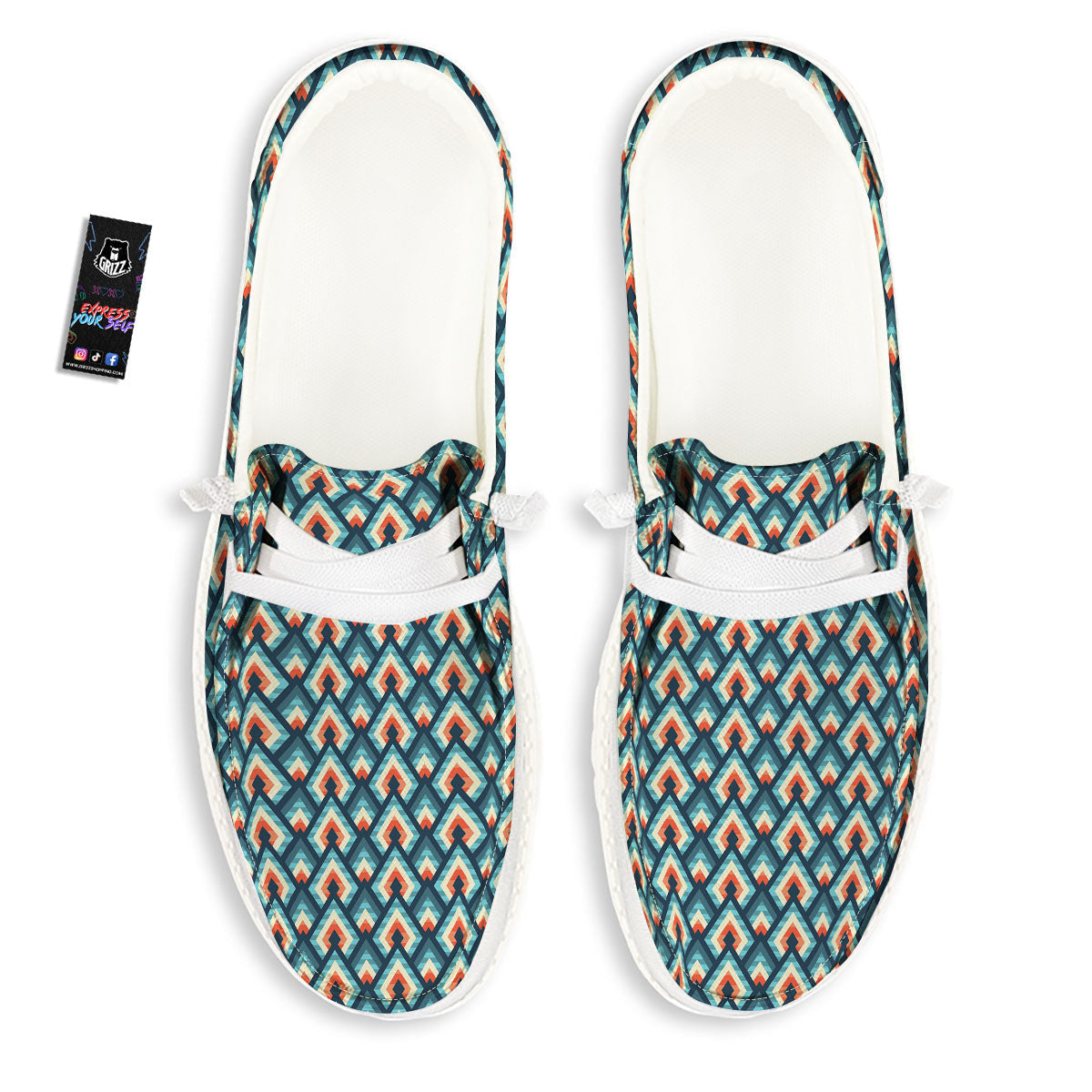 Triangle Blue Geometric Print Pattern White Loafers-grizzshop