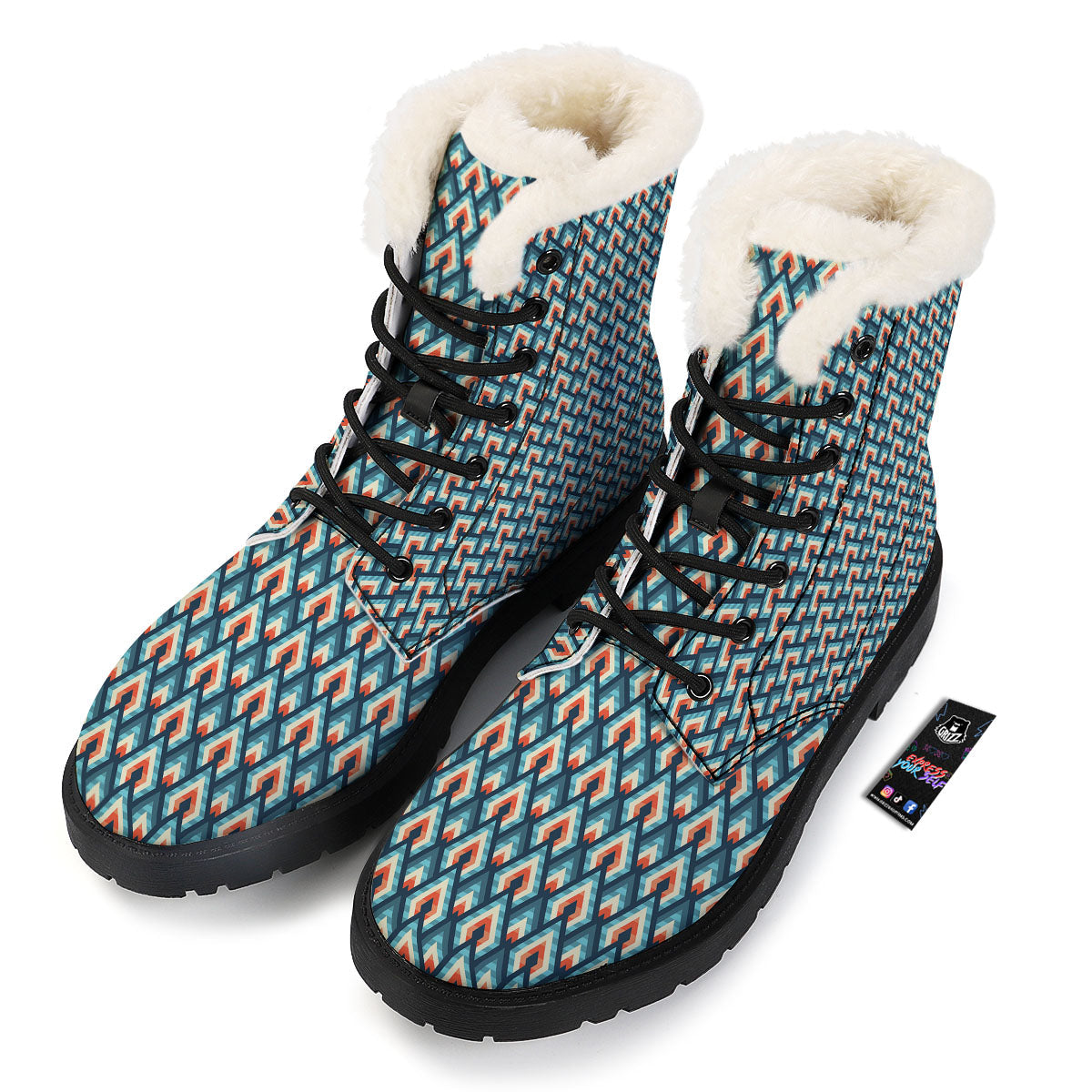 Triangle Blue Geometric Print Pattern Winter Boots-grizzshop