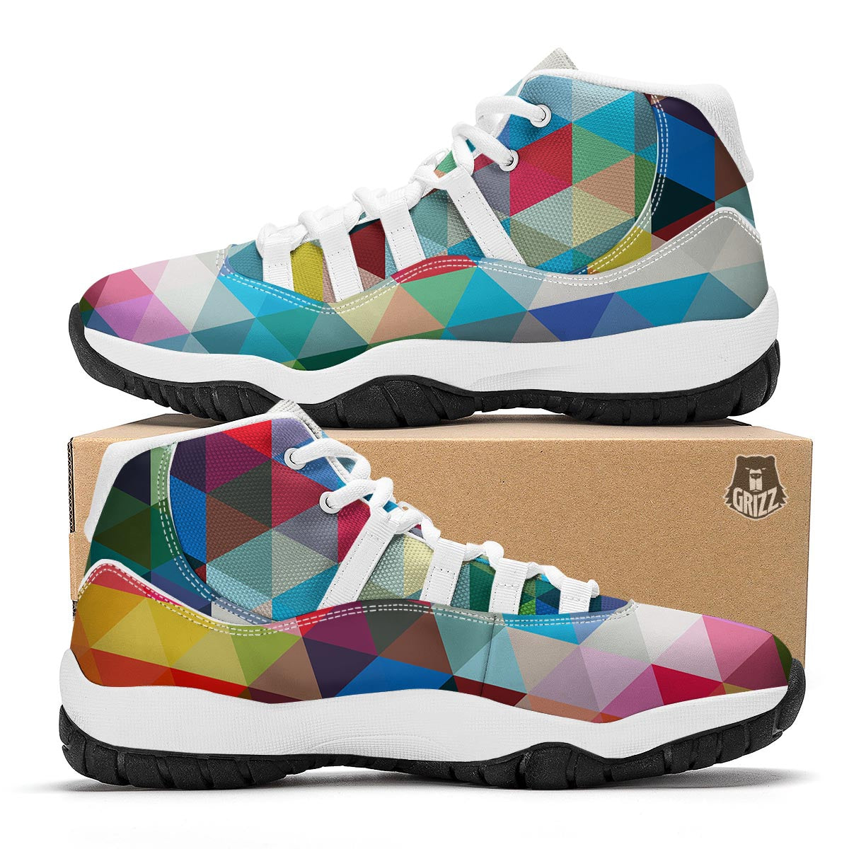 Triangle Colorful Pattern Print White Bball Shoes-grizzshop
