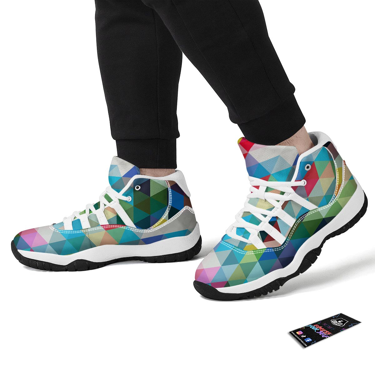 Triangle Colorful Pattern Print White Bball Shoes-grizzshop