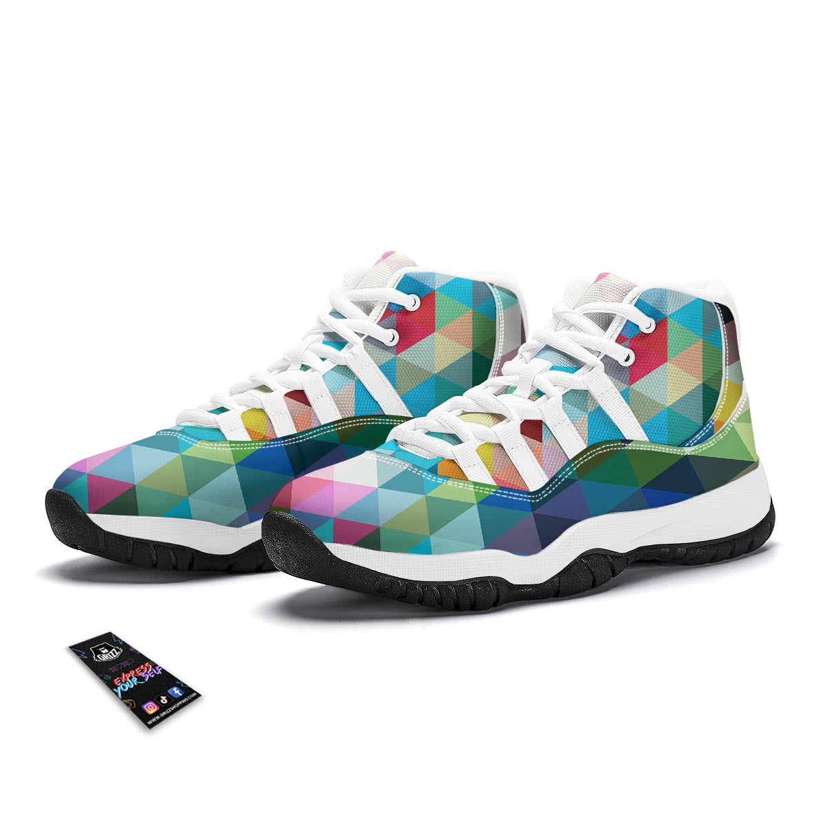 Triangle Colorful Pattern Print White Bball Shoes-grizzshop