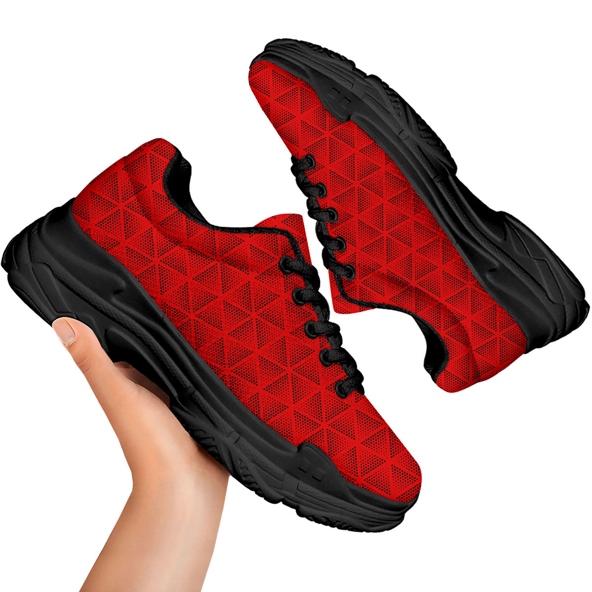 Triangle Dot Geometric Print Pattern Black Chunky Shoes-grizzshop