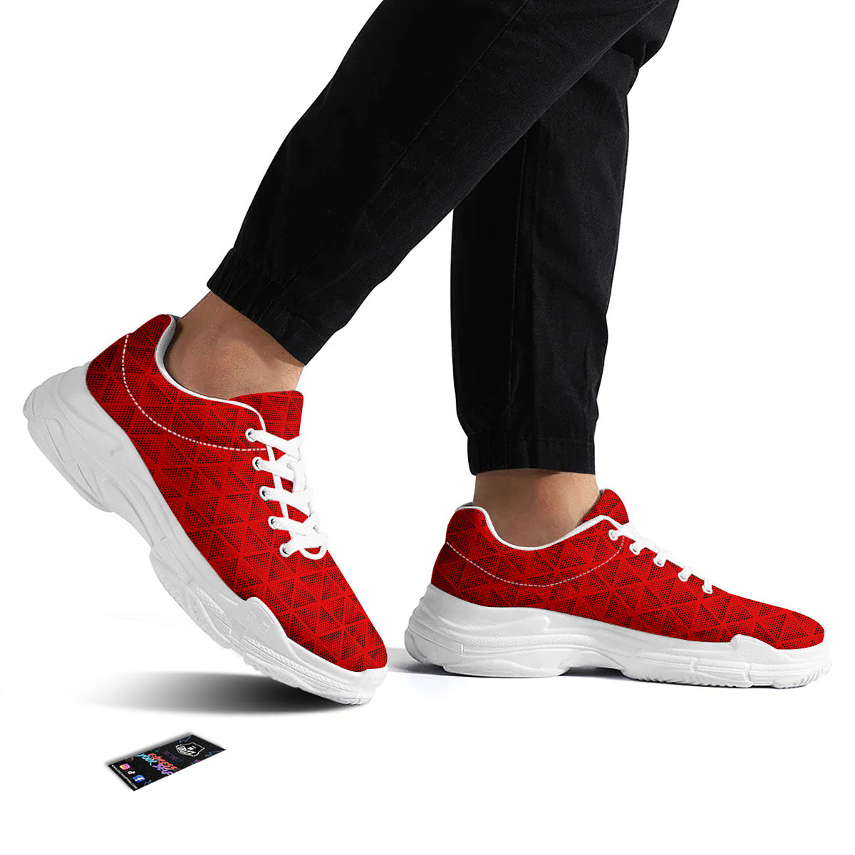 Triangle Dot Geometric Print Pattern White Chunky Shoes-grizzshop