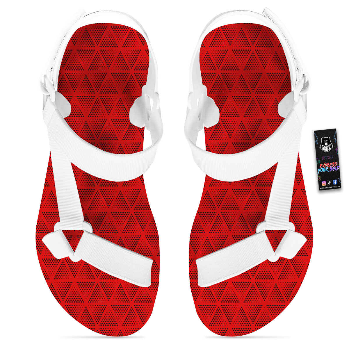 Triangle Dot Geometric Print Pattern White Open Toe Sandals-grizzshop