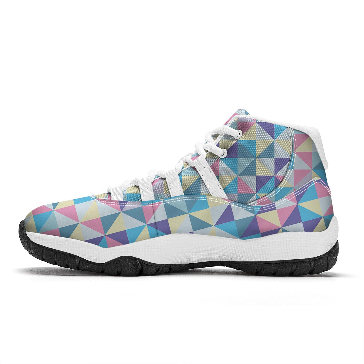 Triangle Print Pattern White Bball Shoes-grizzshop