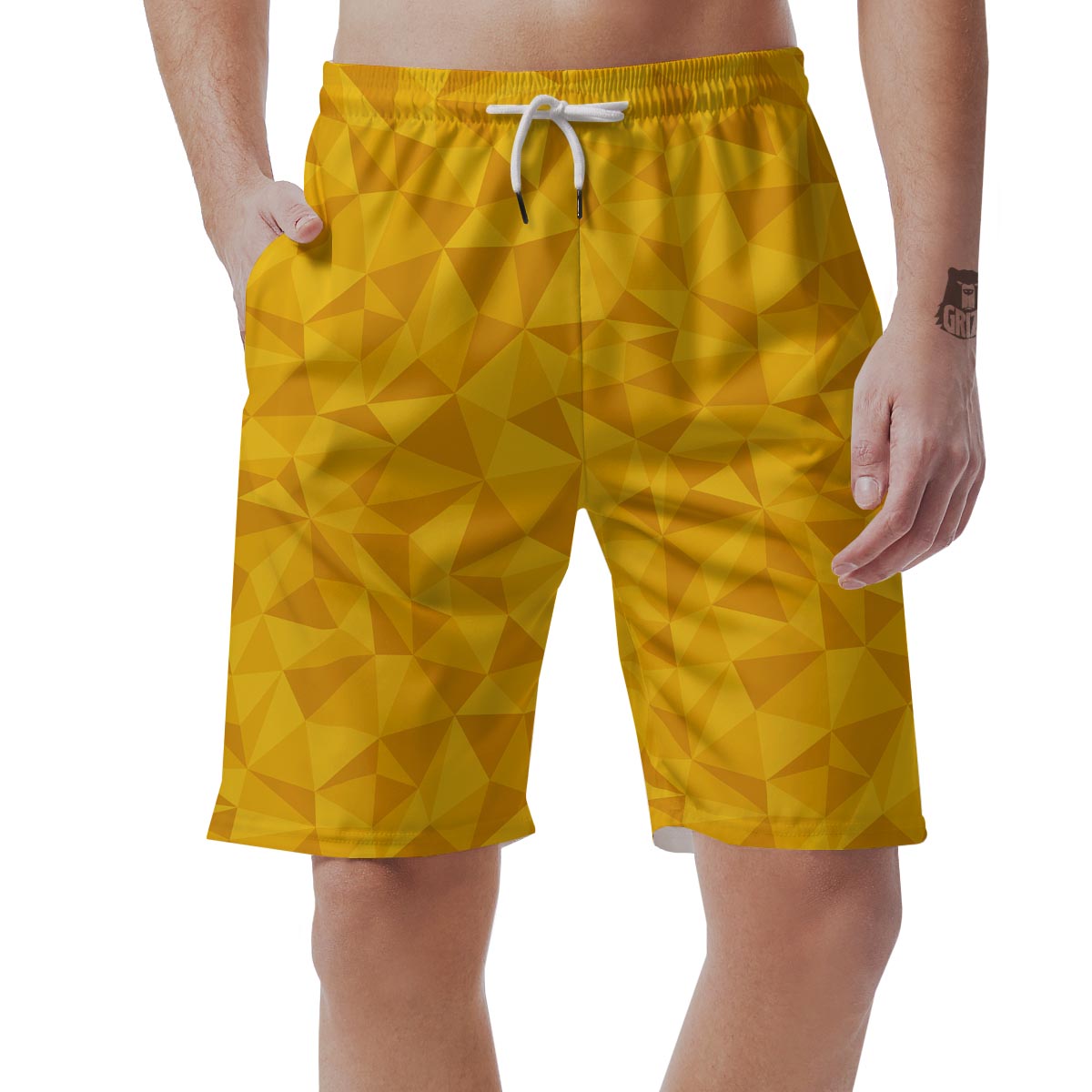 Triangle Yellow Pattern Print Men's Shorts-grizzshop