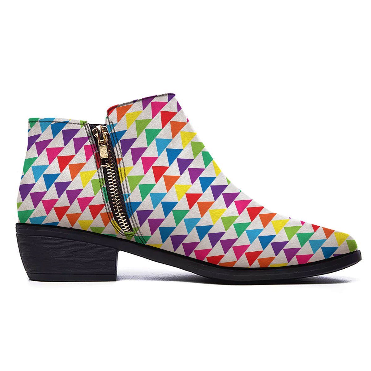 Triangles Rainbow Print Pattern Ankle Boots-grizzshop