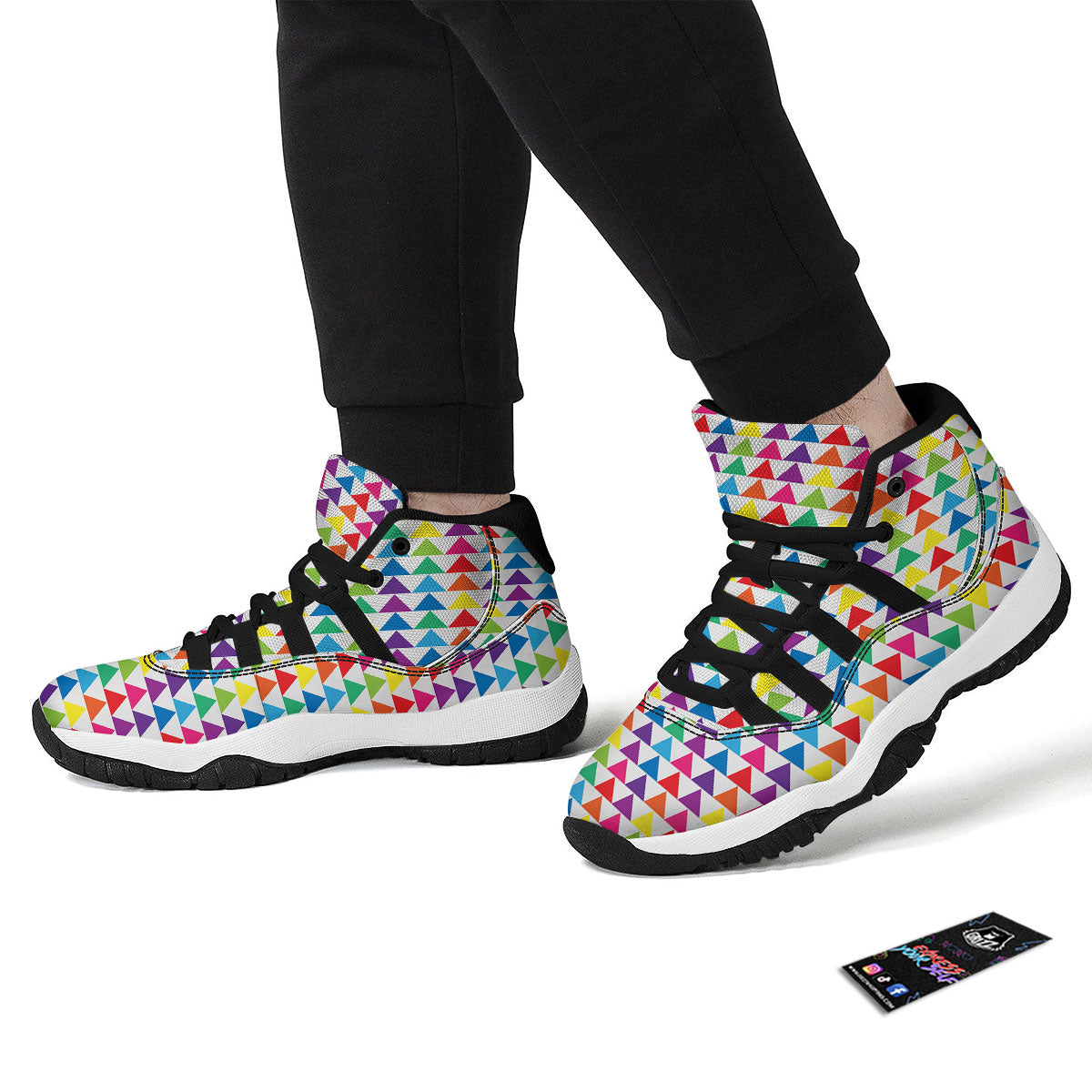 Triangles Rainbow Print Pattern Black Bball Shoes-grizzshop