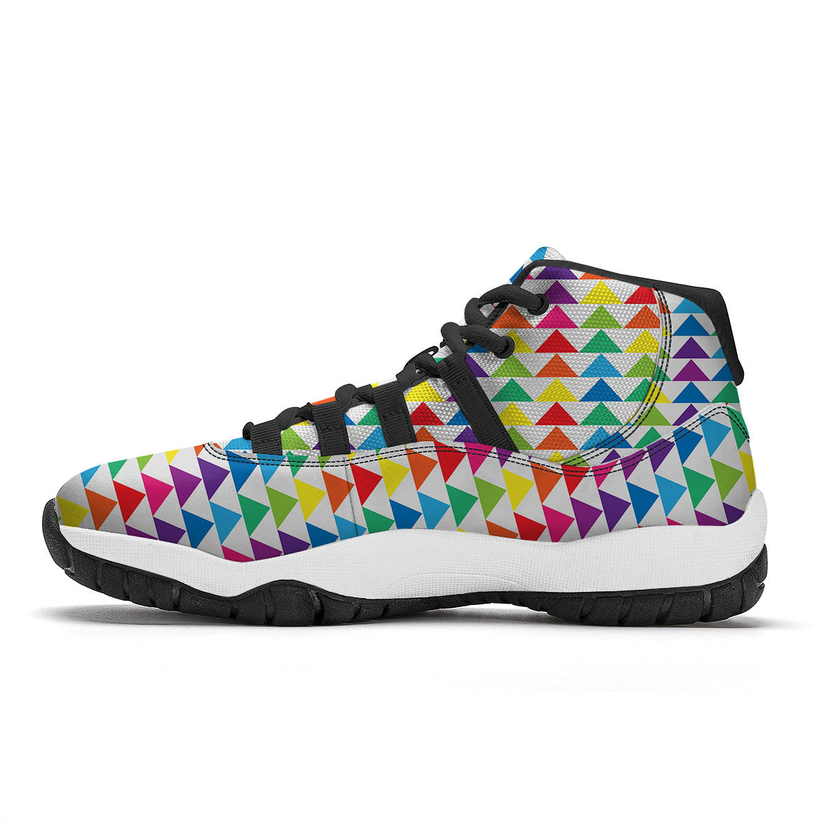 Triangles Rainbow Print Pattern Black Bball Shoes-grizzshop