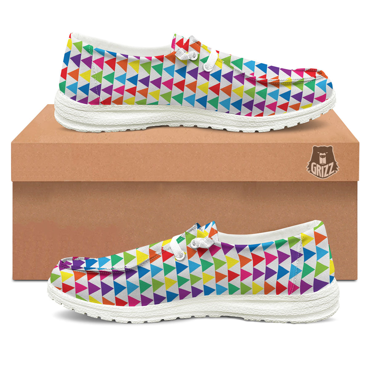 Triangles Rainbow Print Pattern Black Loafers-grizzshop