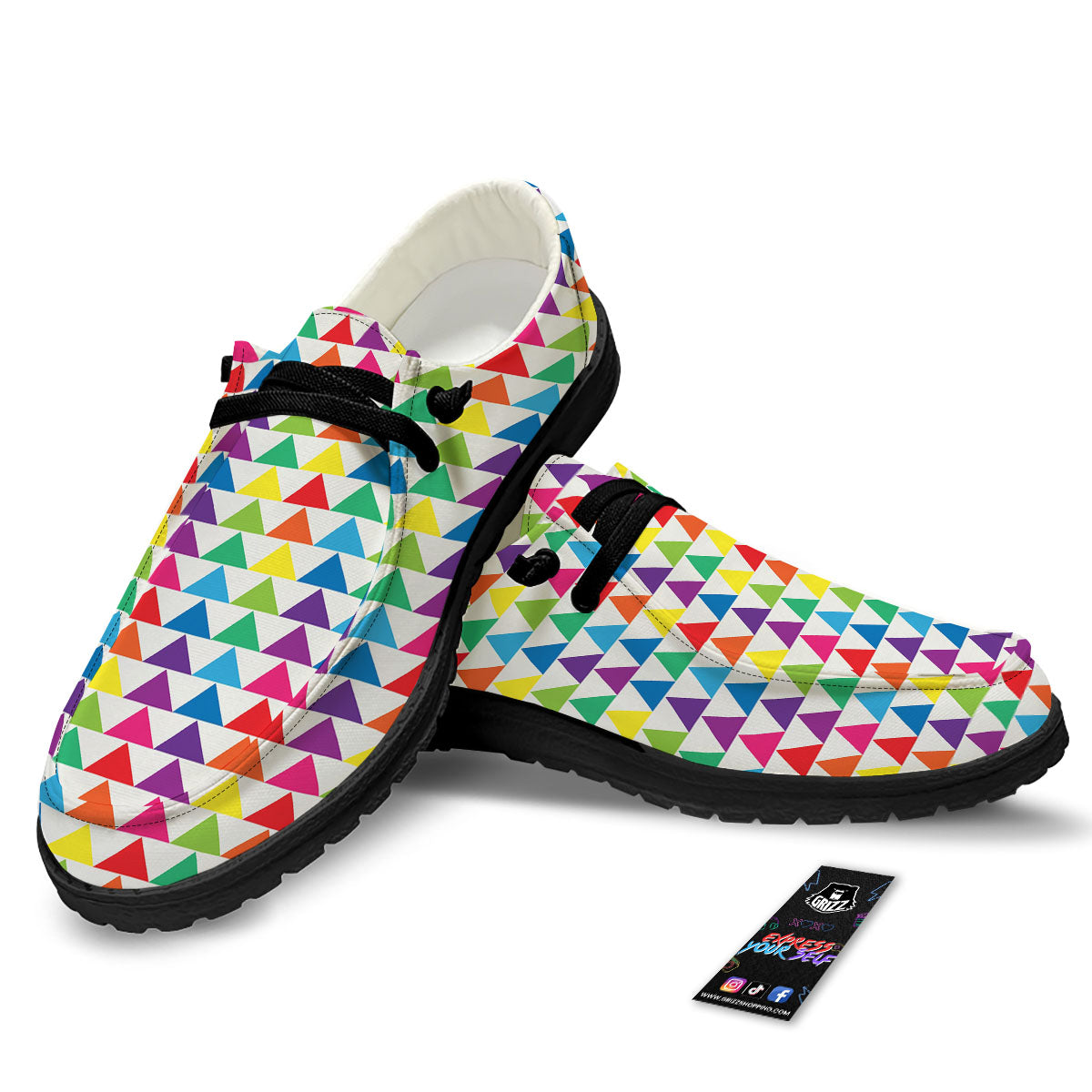 Triangles Rainbow Print Pattern Black Loafers-grizzshop