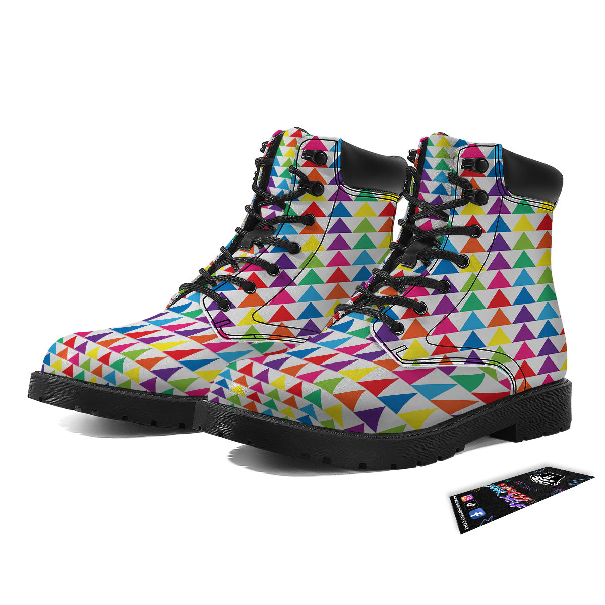 Triangles Rainbow Print Pattern Boots-grizzshop