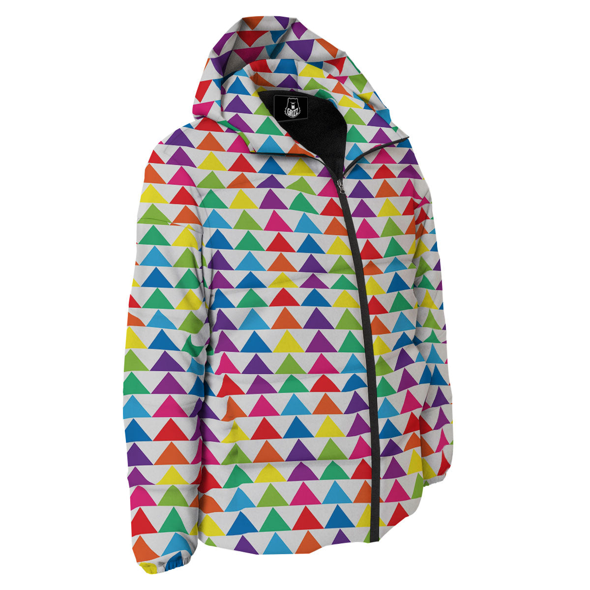 Triangles Rainbow Print Pattern Down Jacket-grizzshop