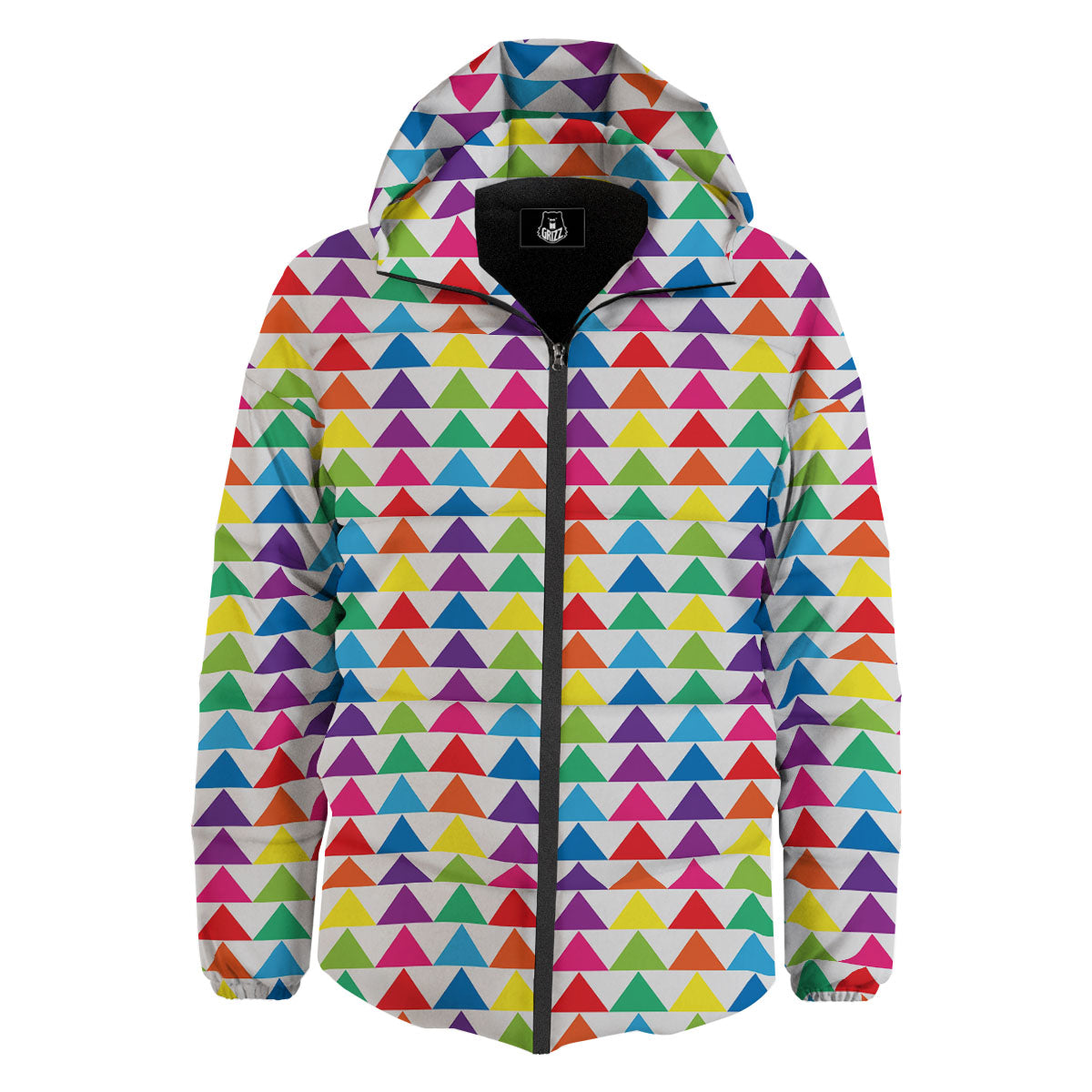 Triangles Rainbow Print Pattern Down Jacket-grizzshop