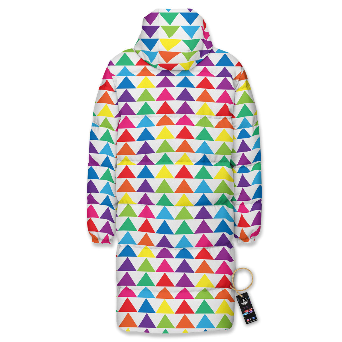Triangles Rainbow Print Pattern Long Down Jacket-grizzshop