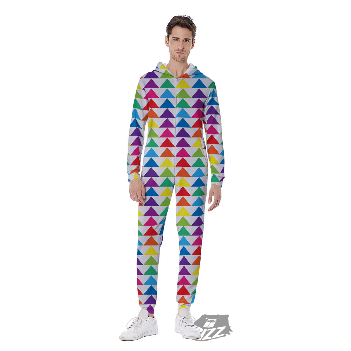 Triangles Rainbow Print Pattern Men's Jumpsuit-grizzshop