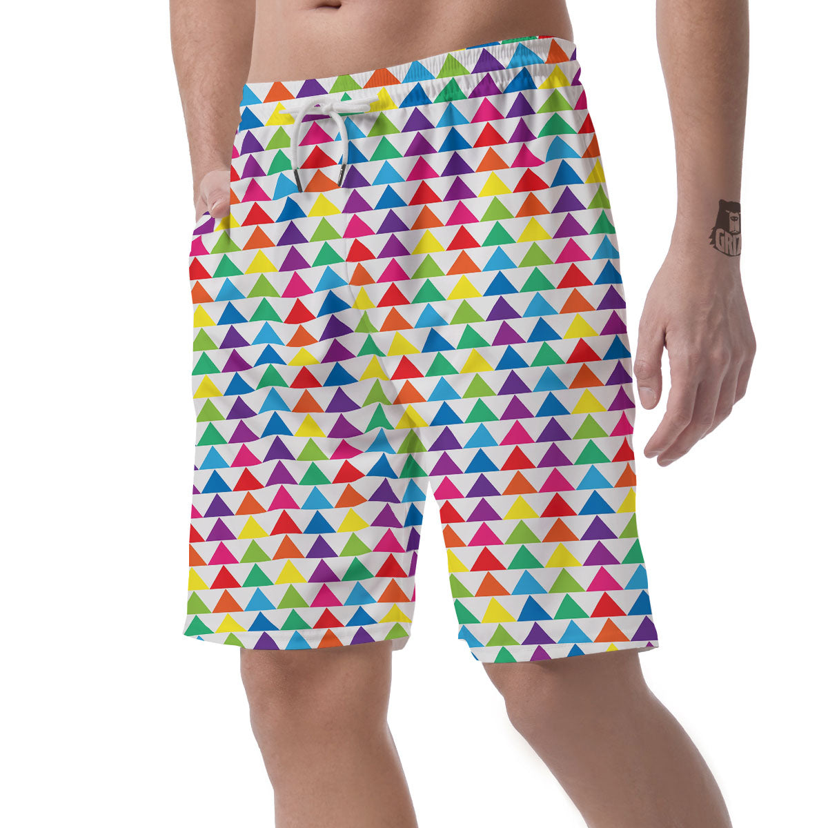 Triangles Rainbow Print Pattern Men's Shorts-grizzshop