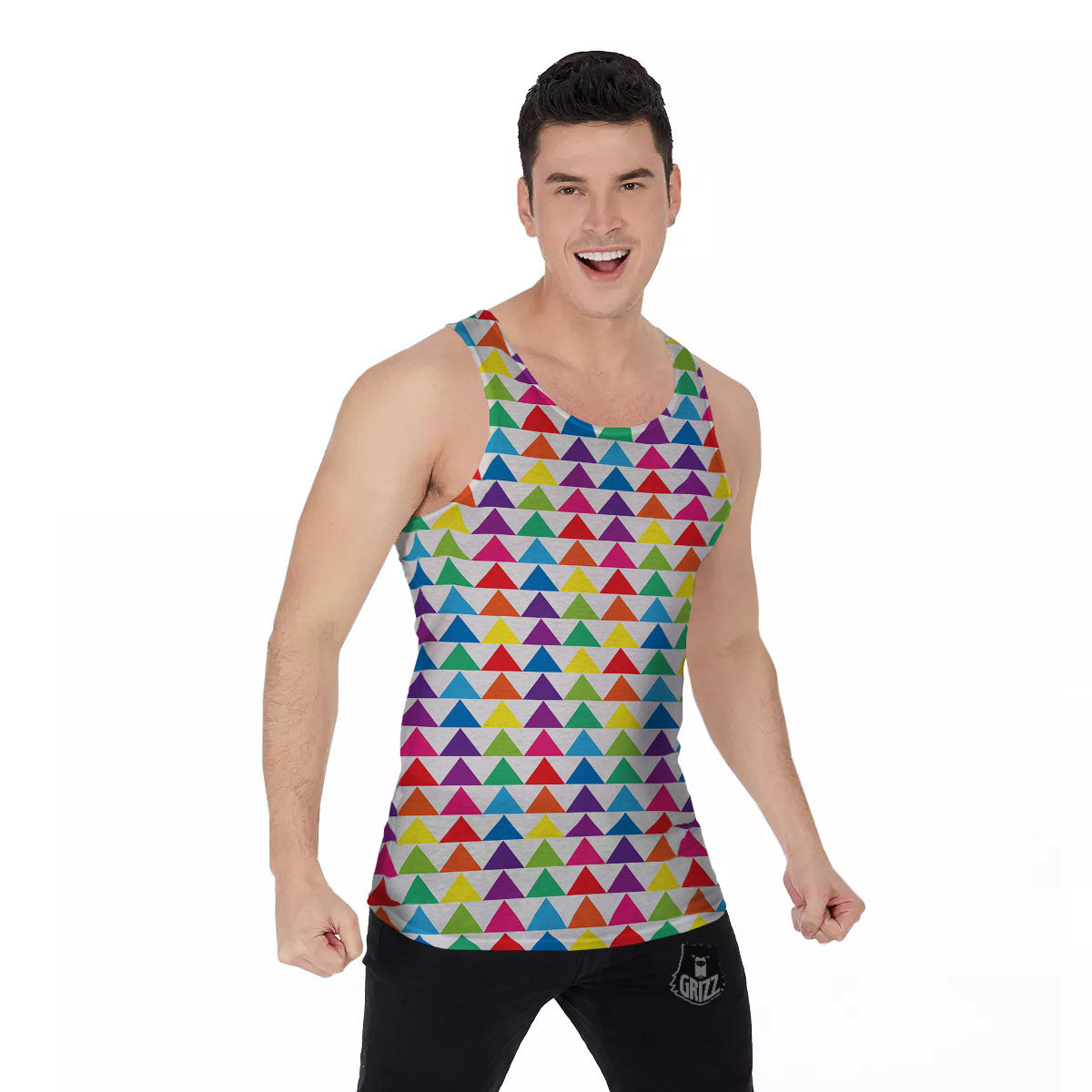 Triangles Rainbow Print Pattern Men's Tank Top-grizzshop