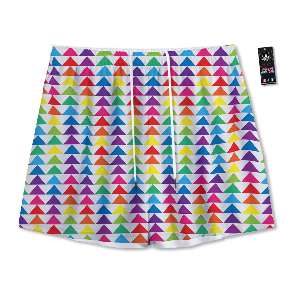 Triangles Rainbow Print Pattern Mesh Shorts