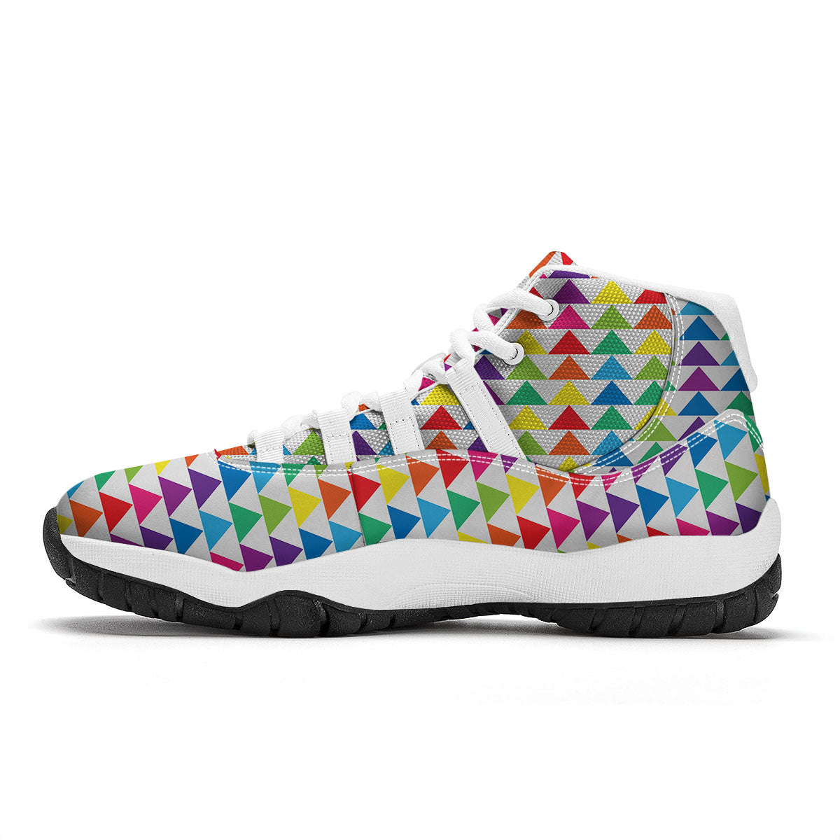 Triangles Rainbow Print Pattern White Bball Shoes-grizzshop