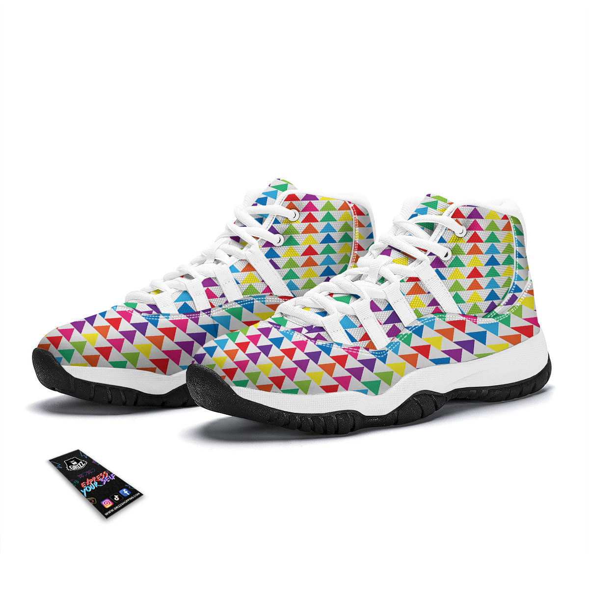 Triangles Rainbow Print Pattern White Bball Shoes-grizzshop