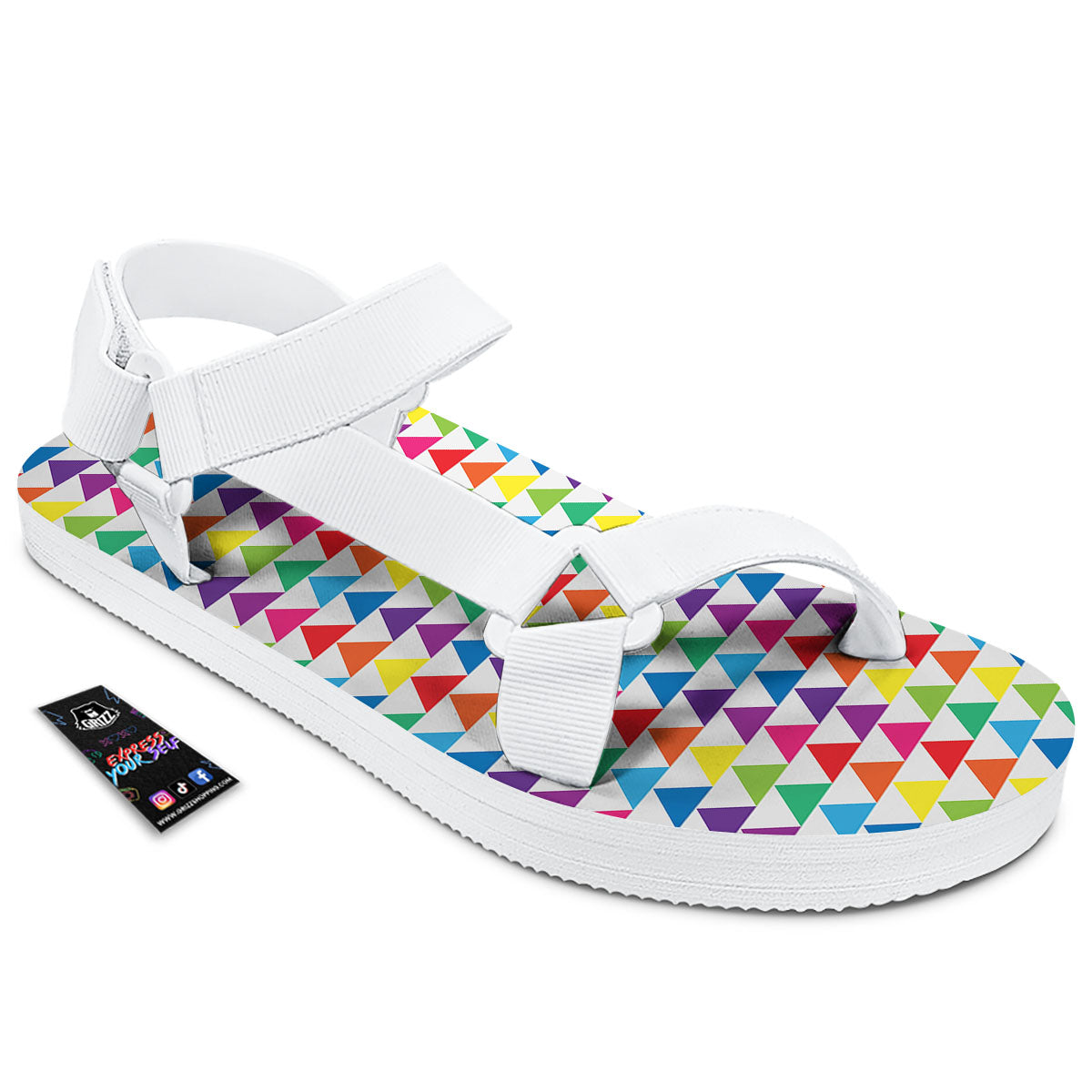 Triangles Rainbow Print Pattern White Open Toe Sandals-grizzshop
