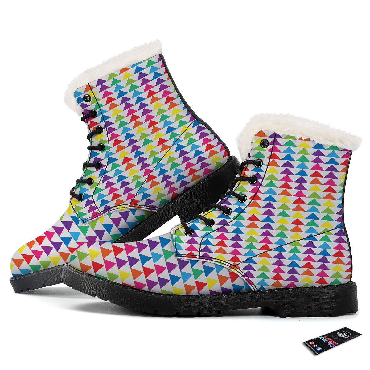 Triangles Rainbow Print Pattern Winter Boots-grizzshop