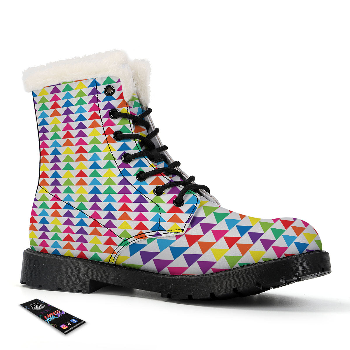 Triangles Rainbow Print Pattern Winter Boots-grizzshop