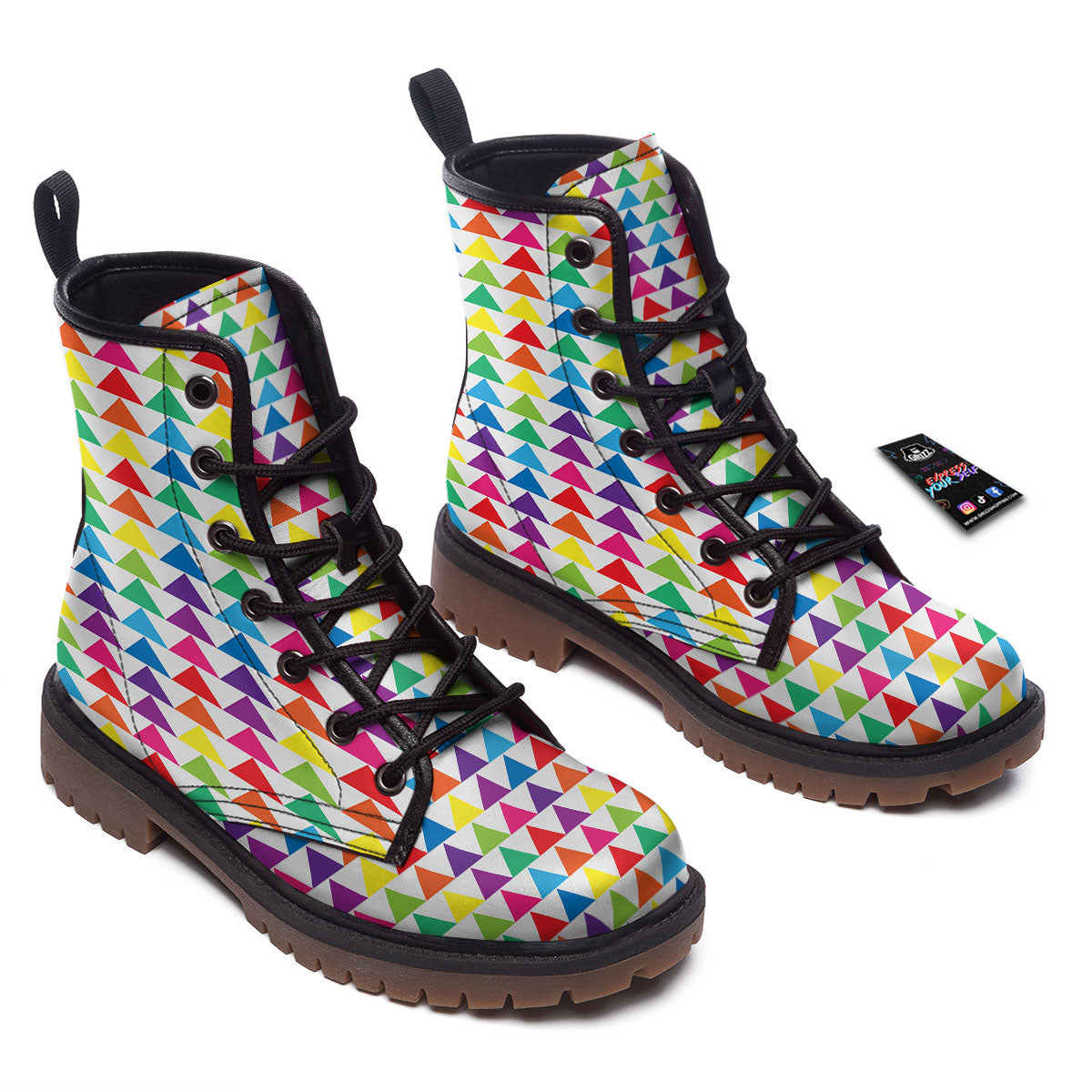Triangles Rainbow Print Pattern Work Boots-grizzshop