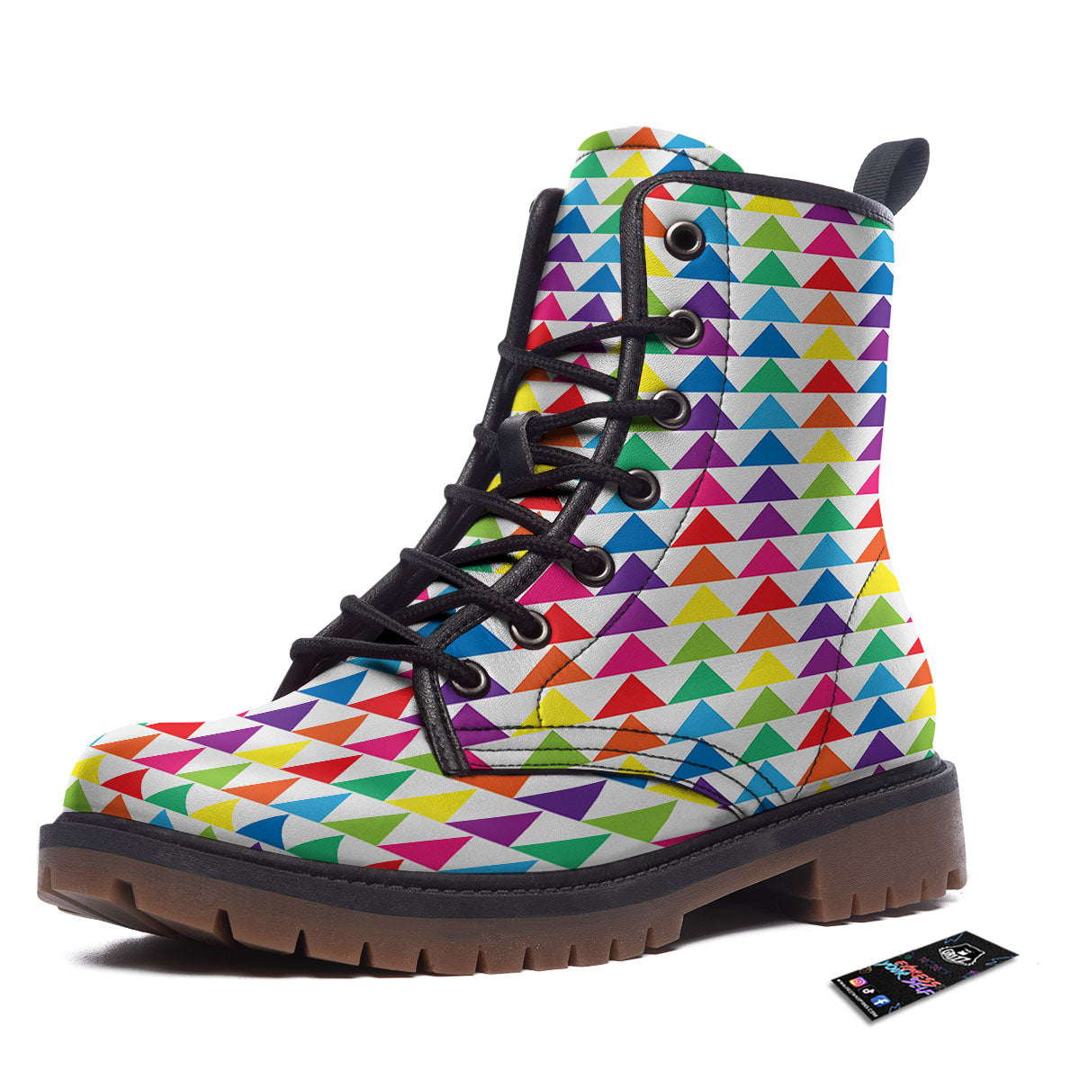 Triangles Rainbow Print Pattern Work Boots-grizzshop