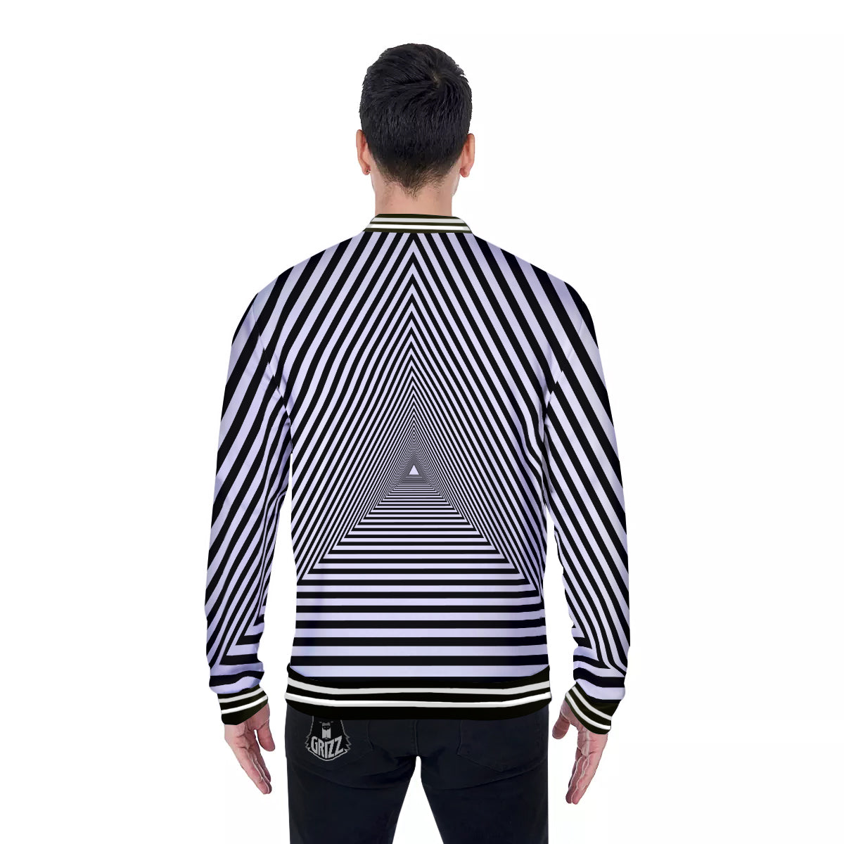 TriangularTunnel Black And White Print Baseball Jacket-grizzshop