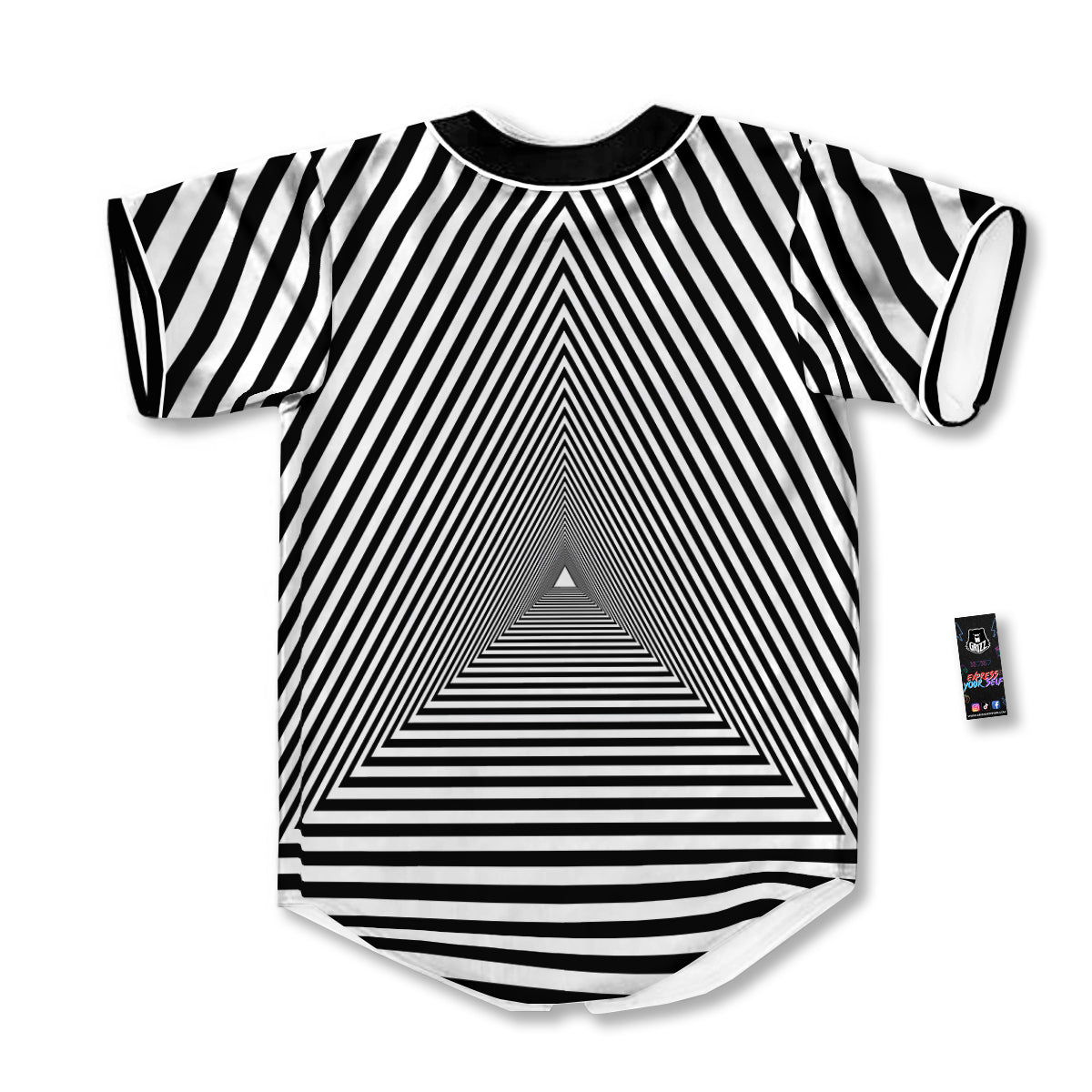 TriangularTunnel Black And White Print Baseball Jersey-grizzshop