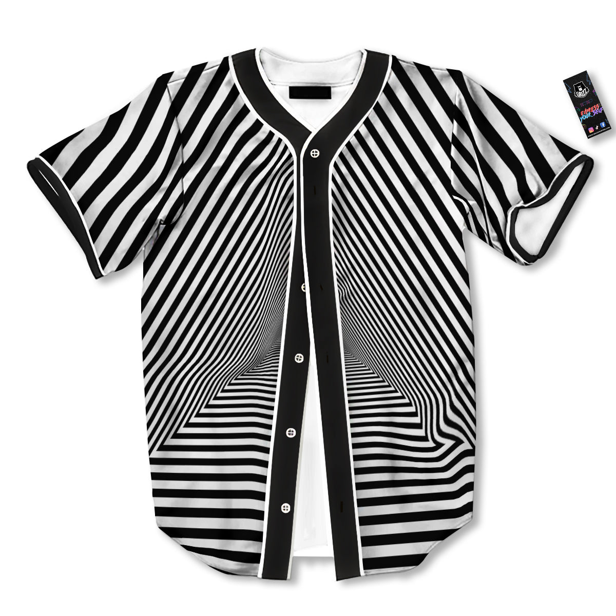 TriangularTunnel Black And White Print Baseball Jersey-grizzshop