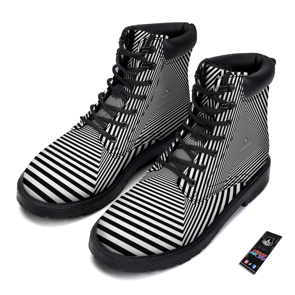 TriangularTunnel Black And White Print Boots-grizzshop