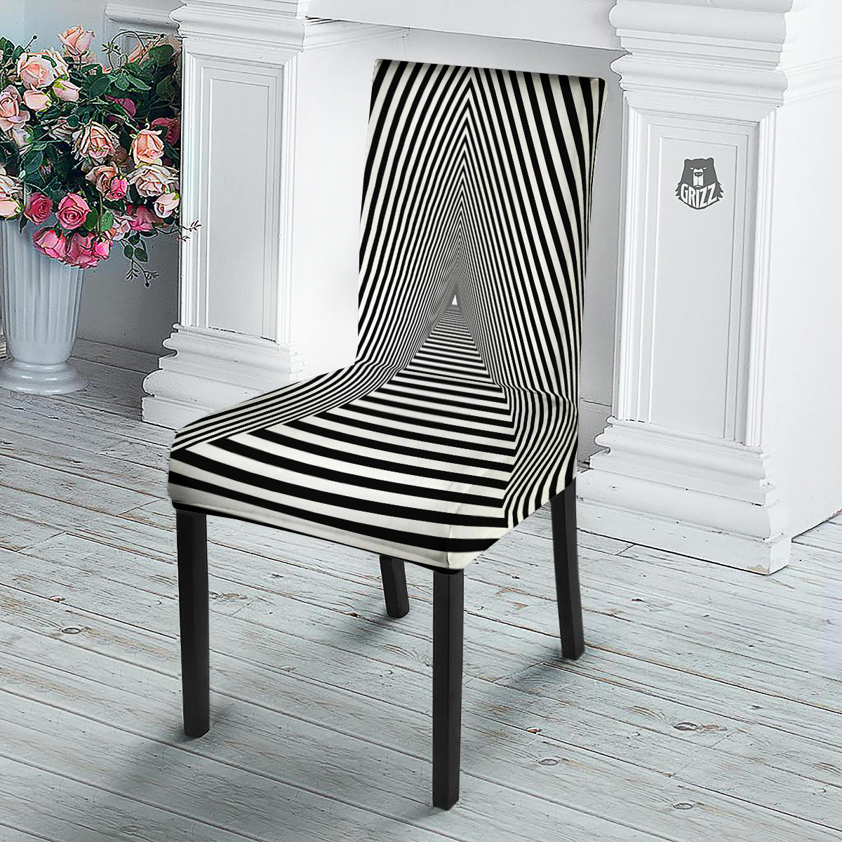 TriangularTunnel Black And White Print Dining Chair Slipcover-grizzshop