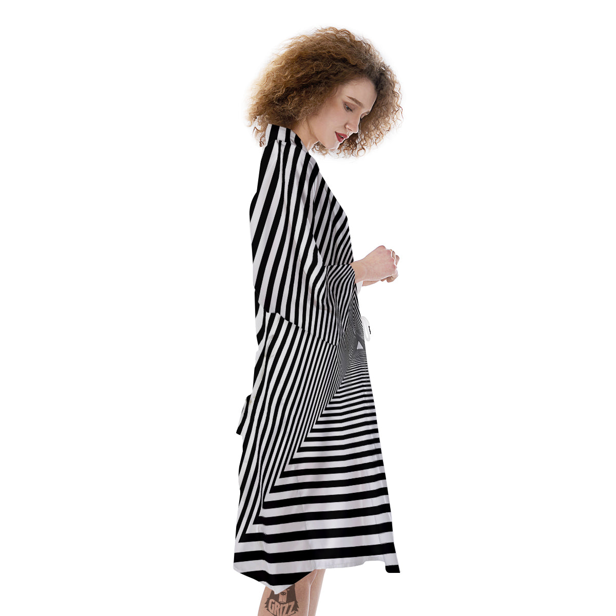 TriangularTunnel Black And White Print Kimono-grizzshop