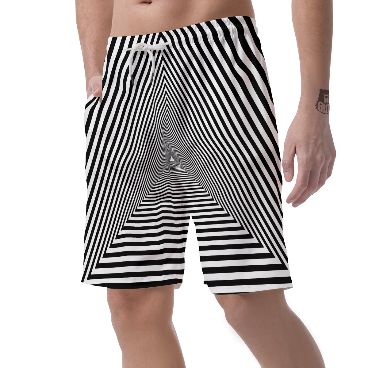 TriangularTunnel Black And White Print Men's Shorts-grizzshop