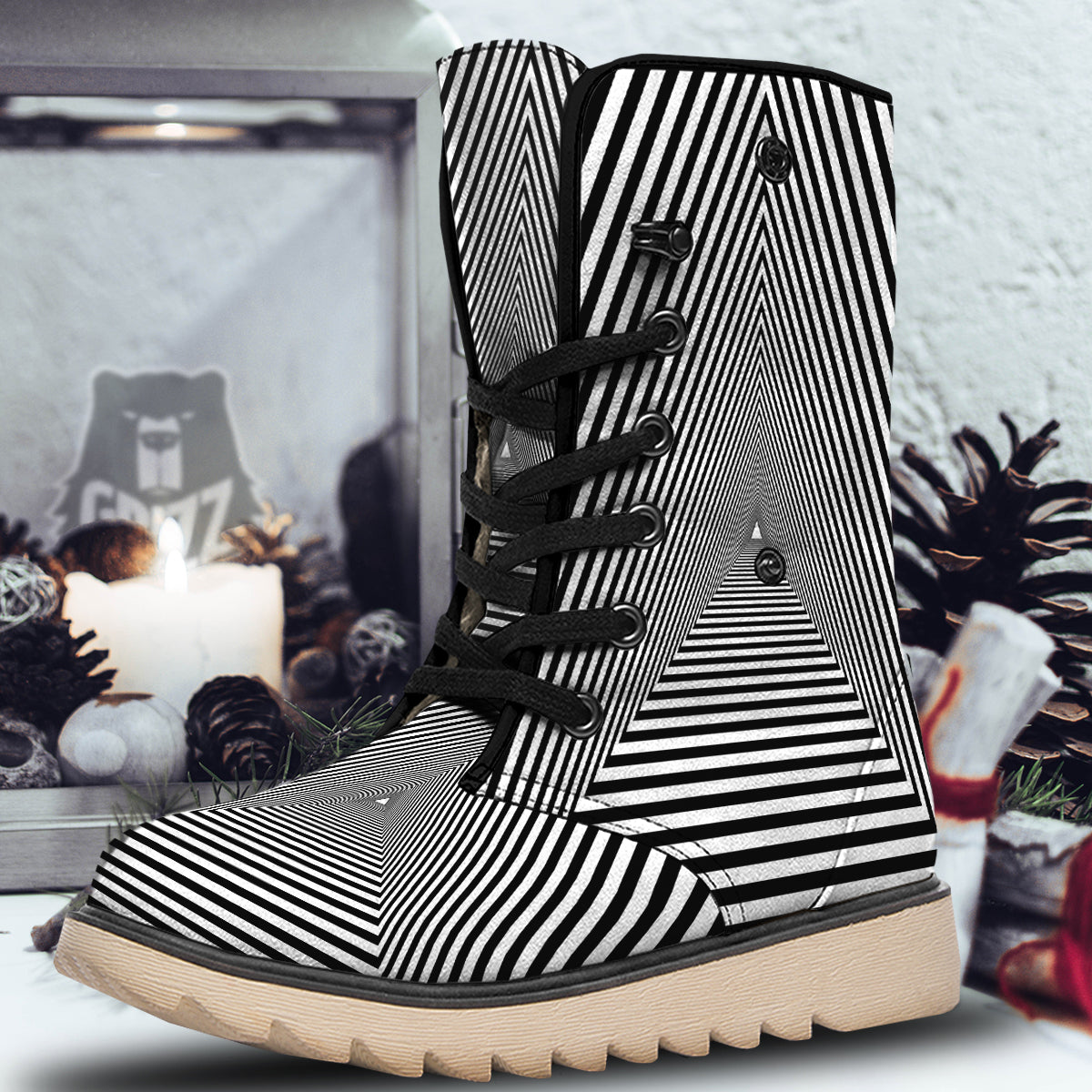 TriangularTunnel Black And White Print Snow Boots-grizzshop