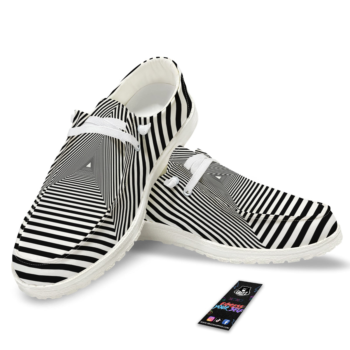 TriangularTunnel Black And White Print White Loafers-grizzshop