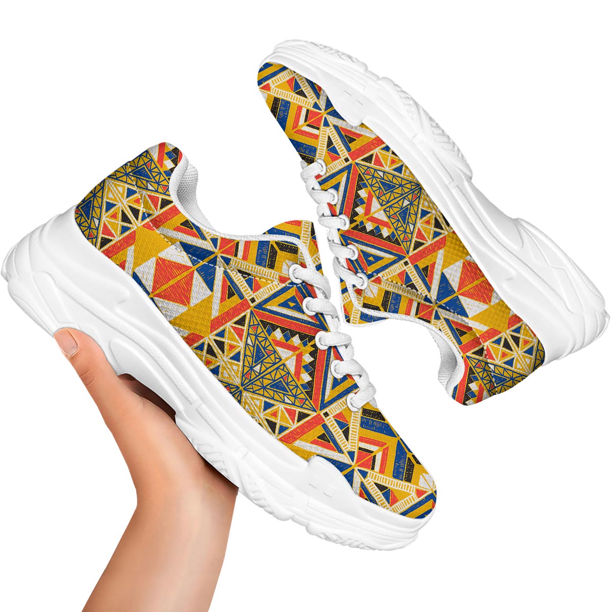 Tribal African Ethnic Sunset Print Pattern White Chunky Shoes-grizzshop