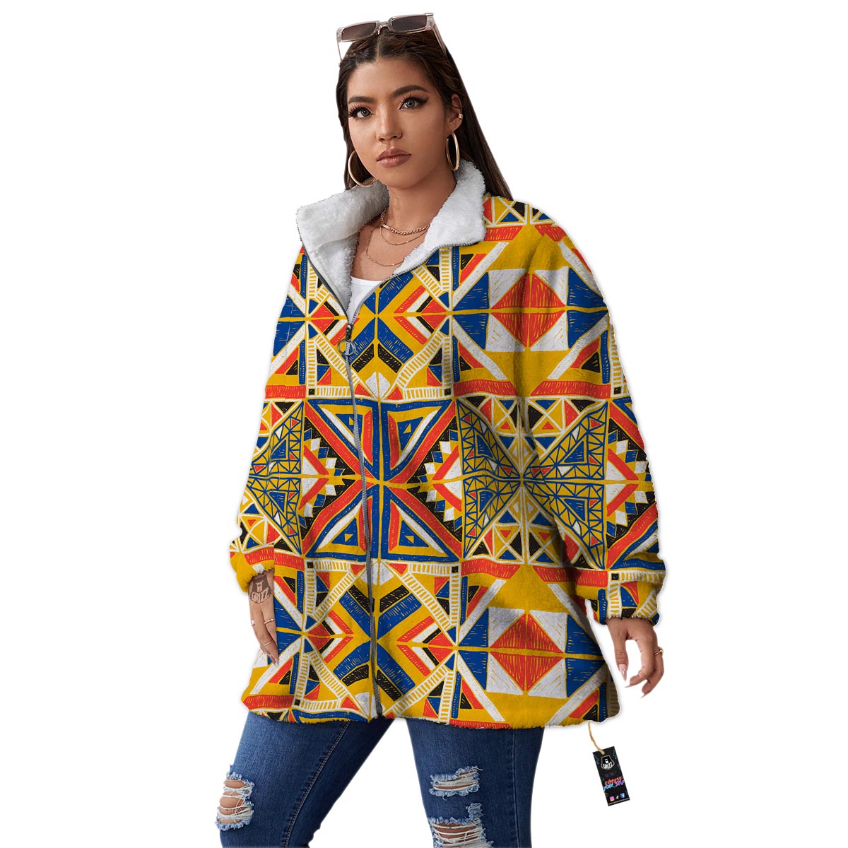 Tribal African Ethnic Sunset Print Pattern Women's Sherpa Jacket-grizzshop