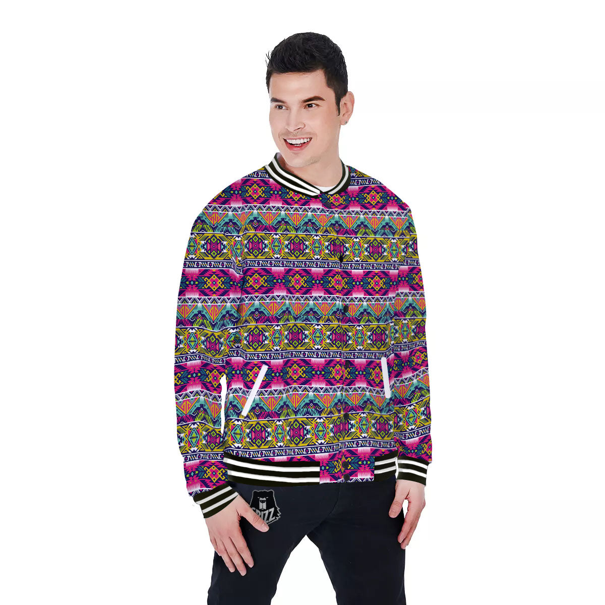 Tribal Aztec Colorful Print Pattern Baseball Jacket-grizzshop