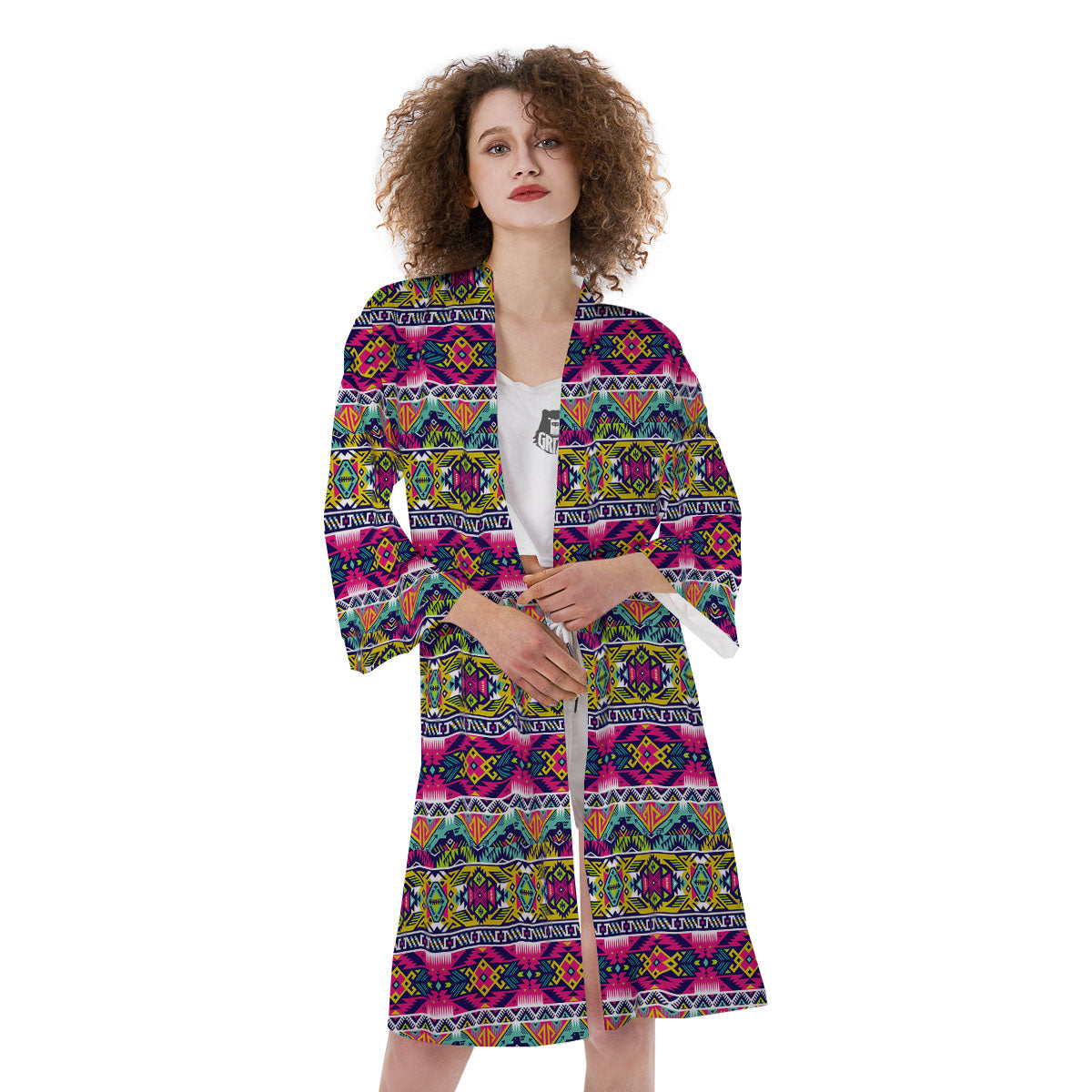 Tribal Aztec Colorful Print Pattern Kimono-grizzshop
