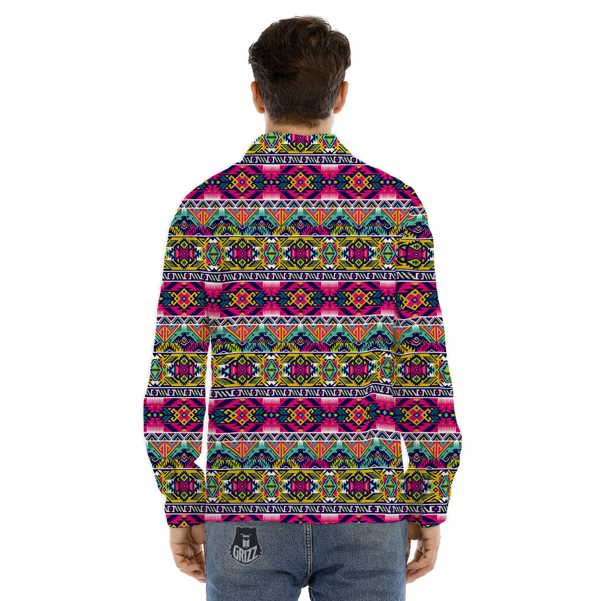 Tribal Aztec Colorful Print Pattern Men's Dress Shirts-grizzshop